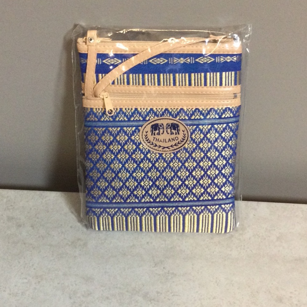 NWT Thailand royal blue with gold print crossbody bag